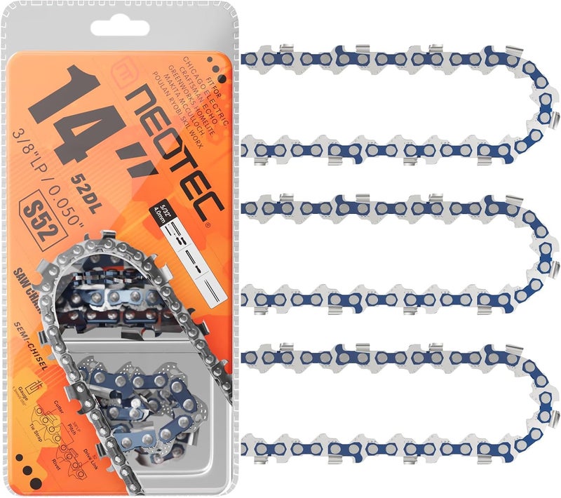 NEO-TEC 14 Inch Chainsaw Chain 3/8" LP Pitch, 0.050" Gauge, 52 Drive Links Fits for Ryobi RY3714 / RY40503 / RY40530/ 40V RY-40503, Fits Husqvarna 120, Echo CS-310,Makita XCU11Z, WORX and more (3 Chains) - Image 1